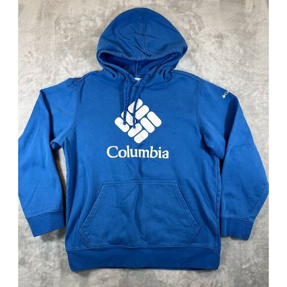 Columbia Hoodie Sweatshirt Sportswear Hooded‎ Blue Big Logo Mens Medium - Picture 1 of 9